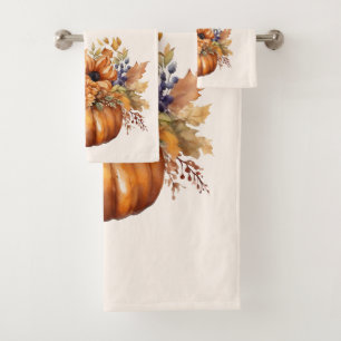 Pumpkin with Flowers-Fall Decor- Bath Towel Set