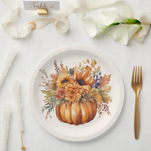 Pumpkin with Flowers-Thanksgiving- Paper Plate (Wedding)