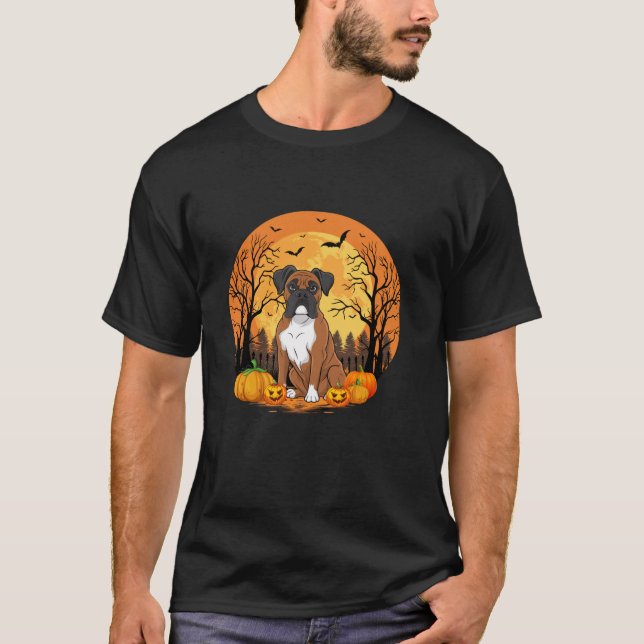 Pumpkin With Funny Halloween Costume Boxer Dog Lov T-Shirt (Front)