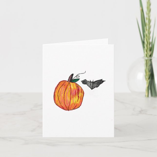 Pumpkin with Grey Bat  Thank You Card (Front)