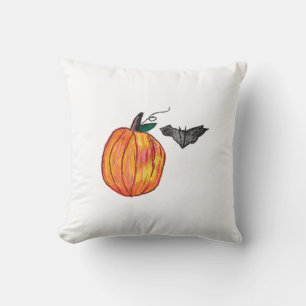 Pumpkin with Grey Bat Throw Pillow