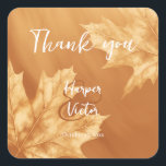 pumpkin with maple leaves accent fall wedding square sticker<br><div class="desc">These autumn wedding thank you stickers have a pumpkin colour theme featuring subtle monochromatic maple leaves accenting a flowy gradient in shades of earthy pumpkin - by katz_d_zynes</div>