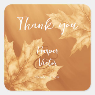 pumpkin with maple leaves accent fall wedding square sticker
