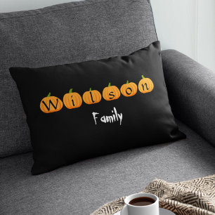Pumpkin With Monogram Family Name Custom Halloween Lumbar Pillow
