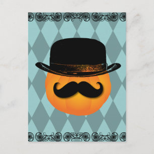 Pumpkin with moustache and hat postcard