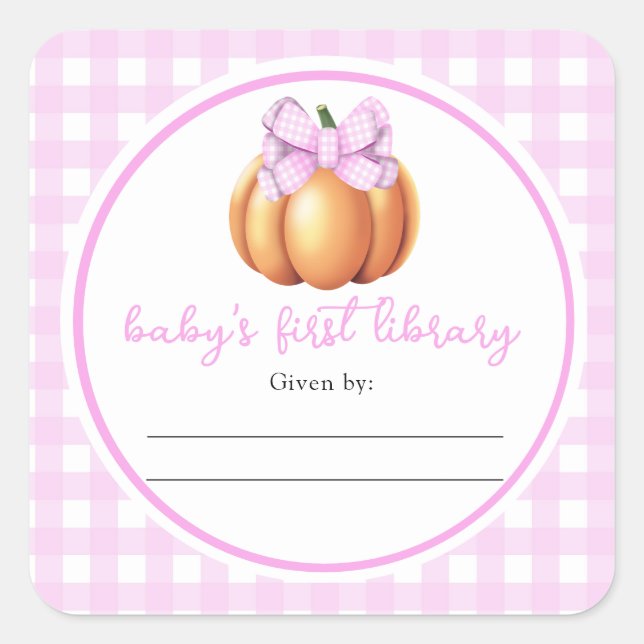 Pumpkin with pink bow - Baby's First Library  Square Sticker (Front)
