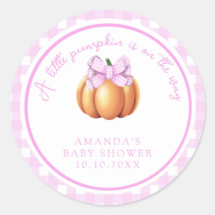 Pumpkin with pink bow in cage baby shower classic round sticker