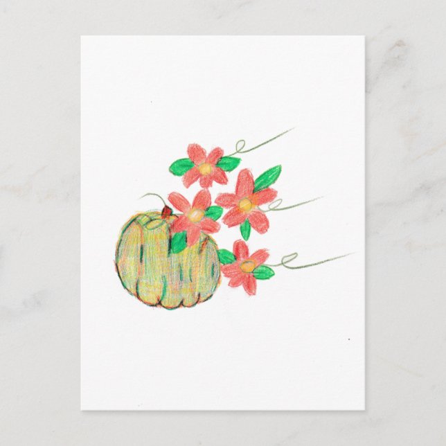 Pumpkin with Red Flowers Postcard (Front)