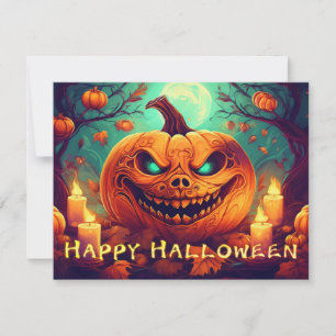 Pumpkin with Scary Face Among Candles, Halloween