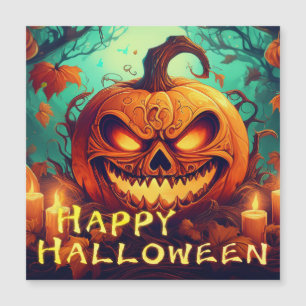 Pumpkin with Scary Face Among Candles, Halloween