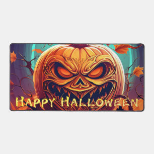 Pumpkin with Scary Face Among Candles, Halloween Desk Mat