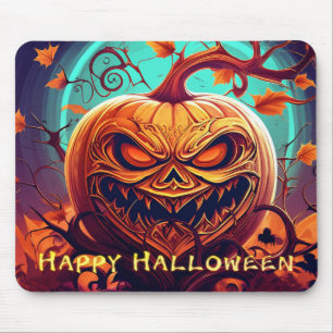 Pumpkin with Scary Face Among Candles, Halloween Mouse Pad