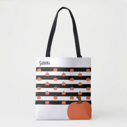 Pumpkin with White & Black Stripes - Personalized Tote Bag
