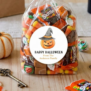 Pumpkin with Witch hat Halloween Classic Round Sticker