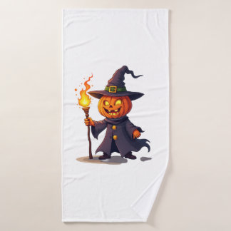 Pumpkin Wizard � Magical Halloween Sorcerer Tee Bath Towel