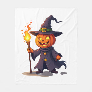 Pumpkin Wizard � Magical Halloween Sorcerer Tee Fleece Blanket
