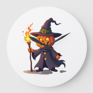 Pumpkin Wizard � Magical Halloween Sorcerer Tee Large Clock