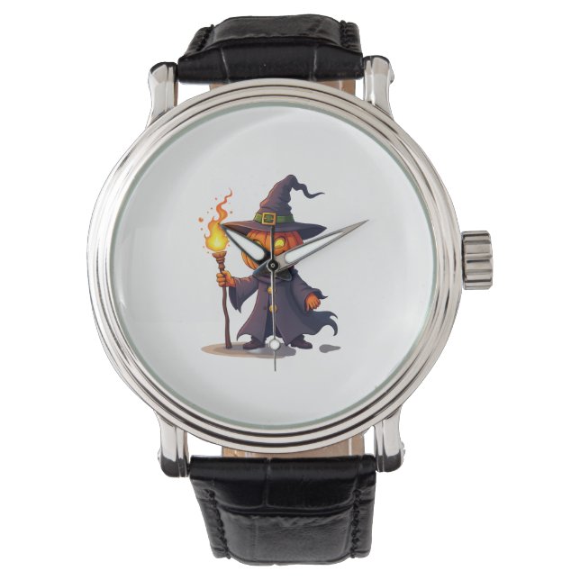 Pumpkin Wizard – Magical Halloween Sorcerer Tee Watch (Front)