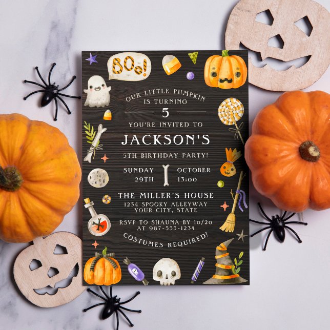 Pumpkin & Wood | Halloween Birthday Party Photo Invitation (Creator Uploaded)