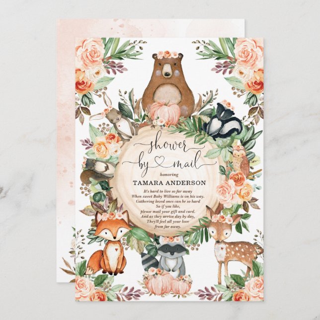 Pumpkin Woodland Wild Animals Shower By Mail Invitation (Front/Back)