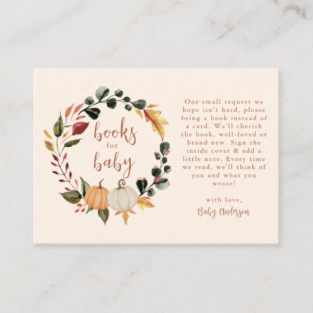 Pumpkin Wreath Baby Shower Books for baby Enclosure Card (Front)