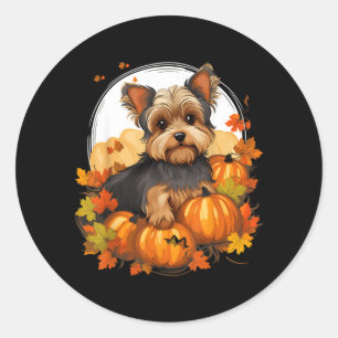 Pumpkin Yorkie Dog Halloween Thanksgiving Classic Round Sticker