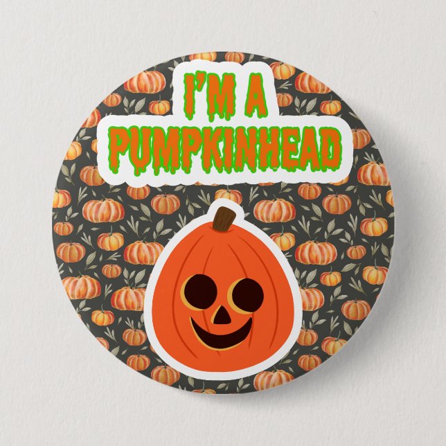 Pumpkinhead 3 w/ background 3 inch round button (Front)
