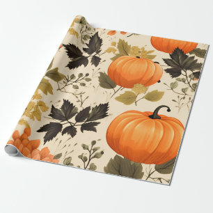 Pumpkins and Autumn Blooms Wrapping Paper