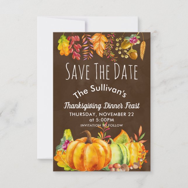 Pumpkins and Autumn Leaves Border Save the Date (Front)
