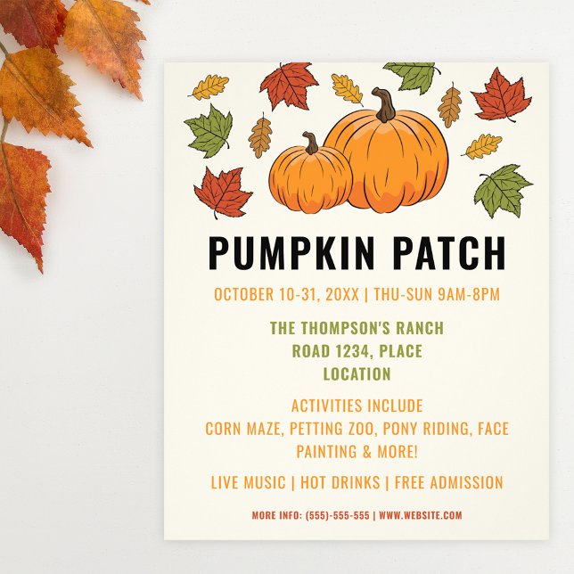 Pumpkins And Autumn Leaves Custom Pumpkin Patch Flyer (Creator Uploaded)