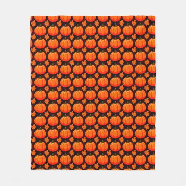 Pumpkins and Autumn Leaves Fleece Blanket (Front)