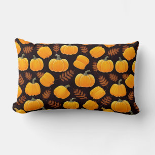 Pumpkins and Autumn Leaves Lumbar Pillow