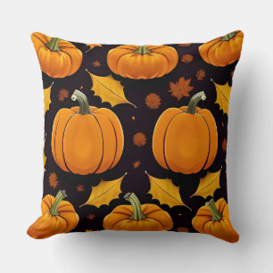Pumpkins and Autumn Leaves Throw Pillow