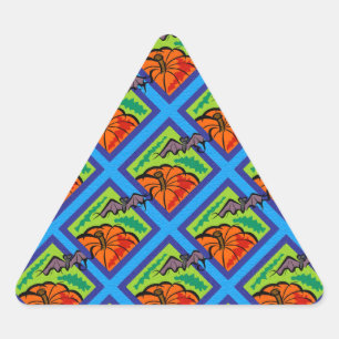 Pumpkins and Bats in Patterns Triangle Stickers