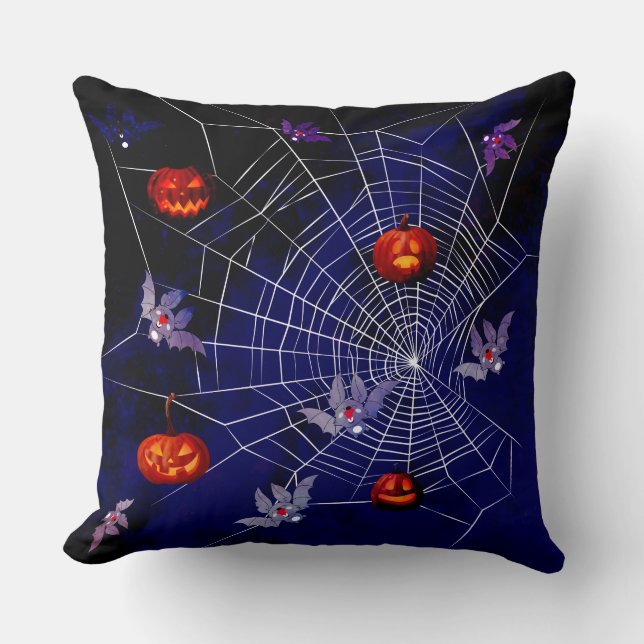 Pumpkins and bats throw pillow (Front)