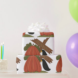 Pumpkins And Blackbird Wrapping Paper