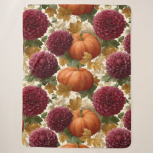 Pumpkins and Burgundy Autumn Blooms Sherpa Blanket