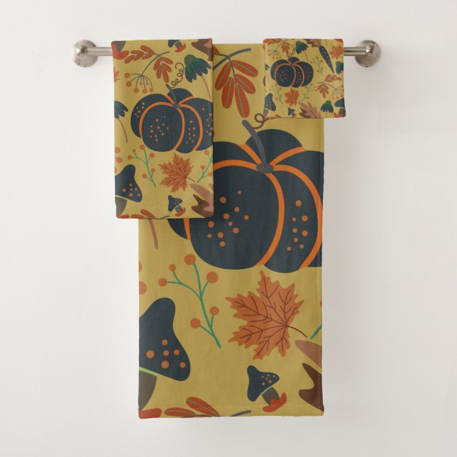 Pumpkins and carrots seamless pattern bath towel set (Insitu)