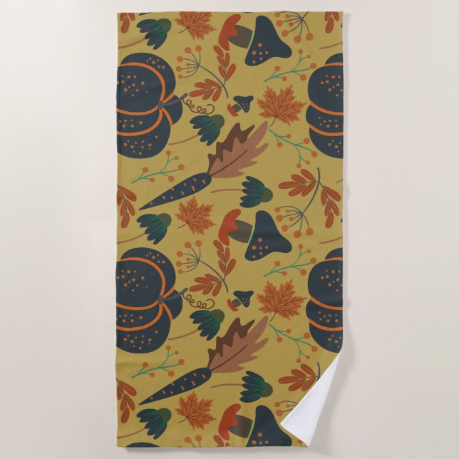 Pumpkins and carrots seamless pattern beach towel (Front)