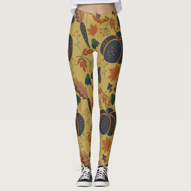 Pumpkins and carrots seamless pattern leggings (Front)