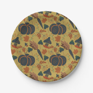 Pumpkins and carrots seamless pattern paper plate
