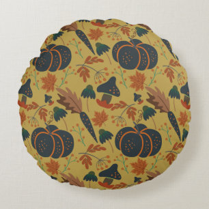 Pumpkins and carrots seamless pattern round pillow