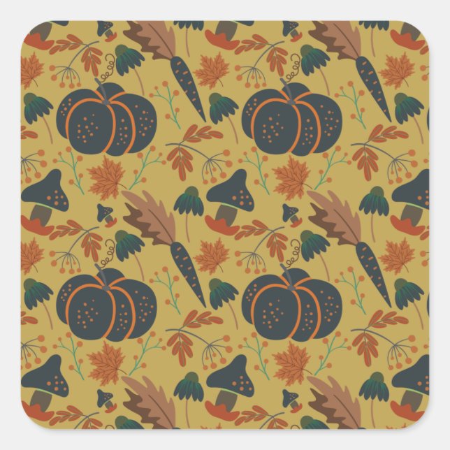 Pumpkins and carrots seamless pattern square sticker (Front)