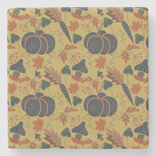 Pumpkins and carrots seamless pattern stone coaster (Front)