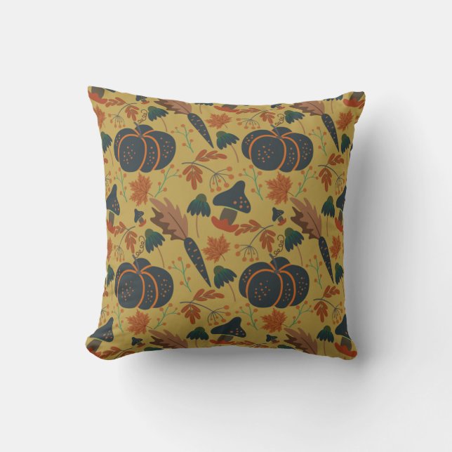 Pumpkins and carrots seamless pattern throw pillow (Front)