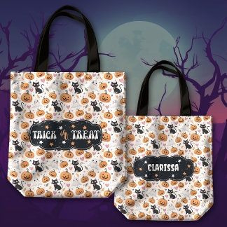 Pumpkins and Cats Cute Halloween Trick or Treat Tote Bag