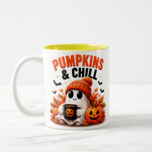 Pumpkins And Chill Funny Ghost Cozy Autumn Two-Tone Coffee Mug