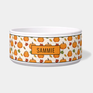 Pumpkins And Colorful Autumn Leaves Pattern & Name