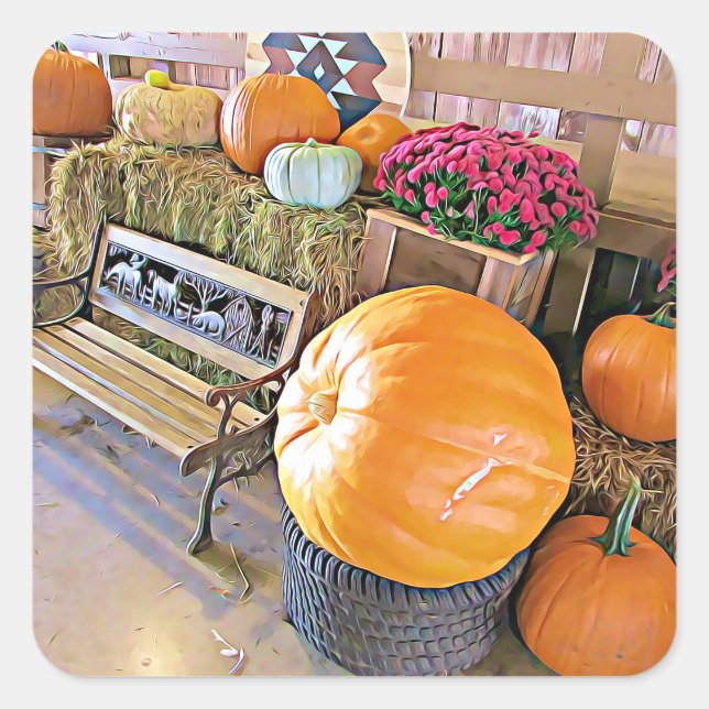Pumpkins and Country Bench Halloween Stickers (Front)