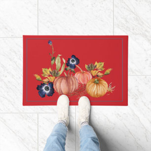 Pumpkins and Fall Flowers Floormat Doormat